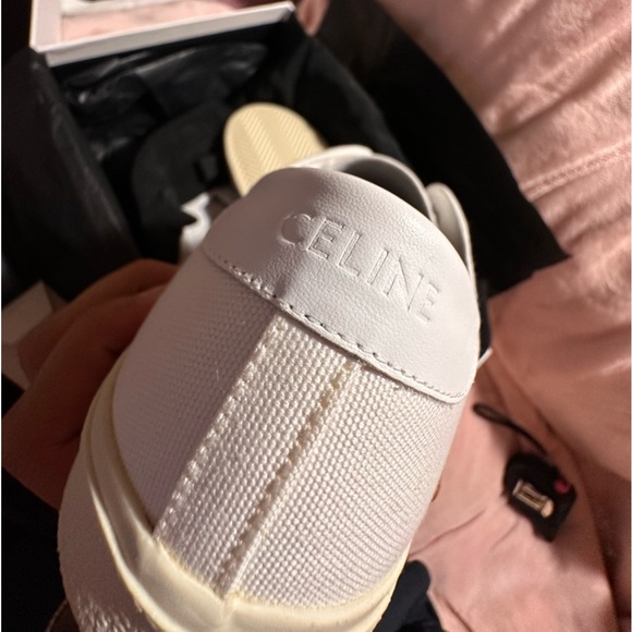 Celine Blank Low Lace Up Sneaker with Toe Cap in Canvas and Calfskin - Off White - Picture 4 of 16